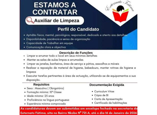 Vaga para auxiliar de limpeza