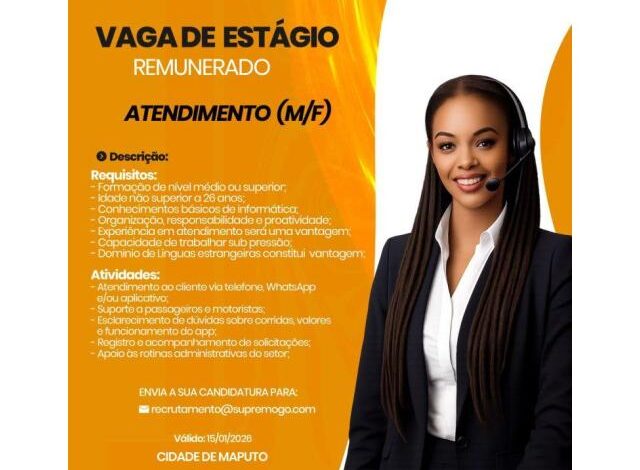 Vaga de estágio remunerado – atendimento (m/f)