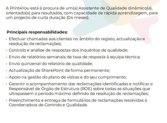 Vaga – assistente de qualidade