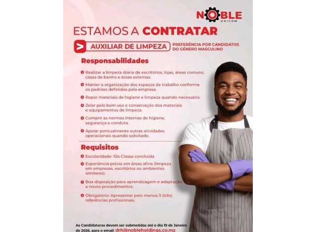 Vaga – auxiliar de limpeza