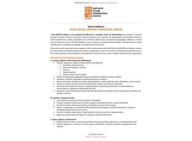 Vaga – auxiliar de serviços gerais