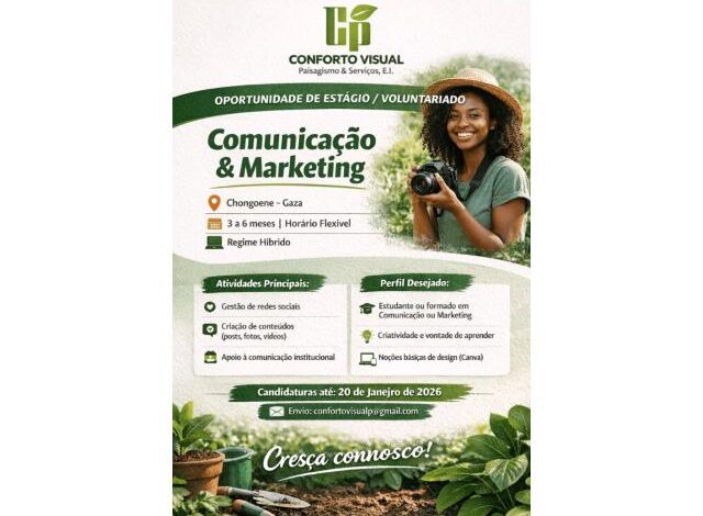 Vaga – estágio/voluntariado – comunicação e marketing