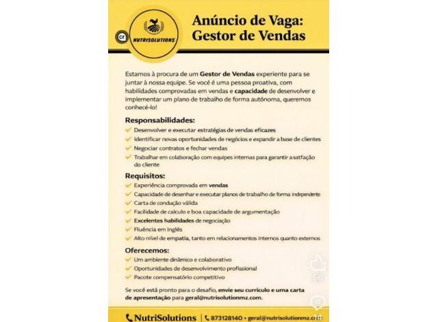 Vaga – gestor de vendas