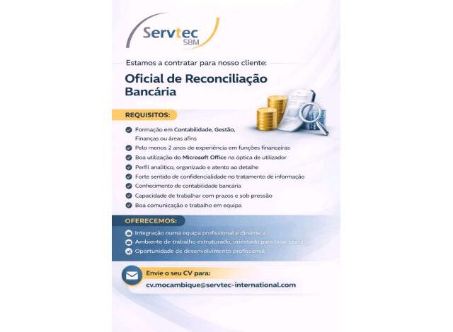 Vaga – oficial de conciliação bancária |maputo