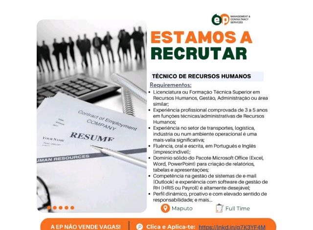 Vaga – tÉcnico de recursos humanos para maputo