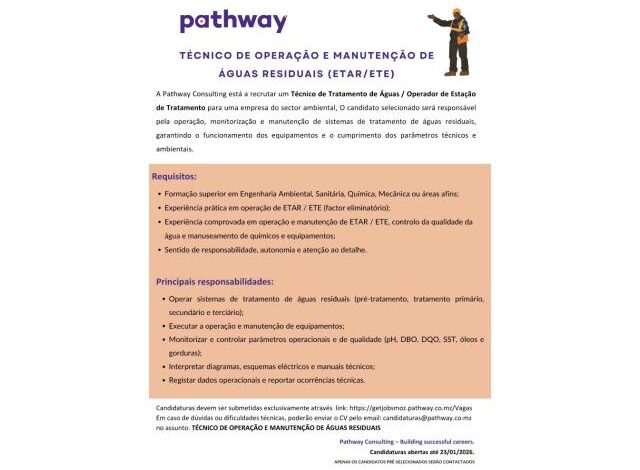 Vaga – técnico sênior de operação e manutenção de Águas