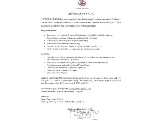Vaga – técnico de ambiente