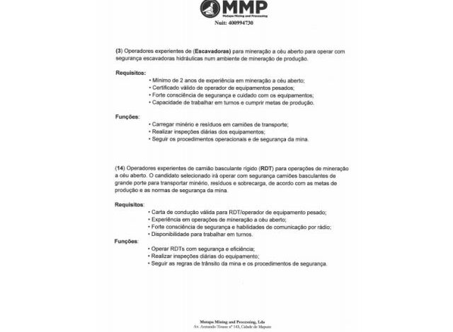 Vagas para (14) operadores camião basculante e (3) operadores experientes