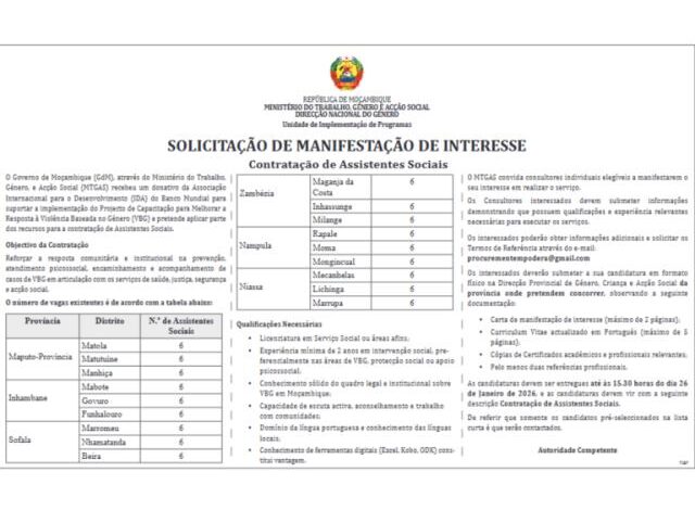 Vagas – (108) assistentes sociais (m/f)