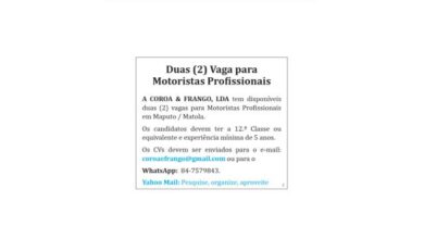 Vagas para (2) motoristas profissionais em maputo/matola