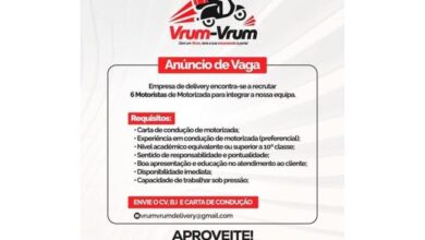 Vaga para (6) motoristas de motorizada