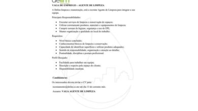 Vaga de emprego – agente de limpeza