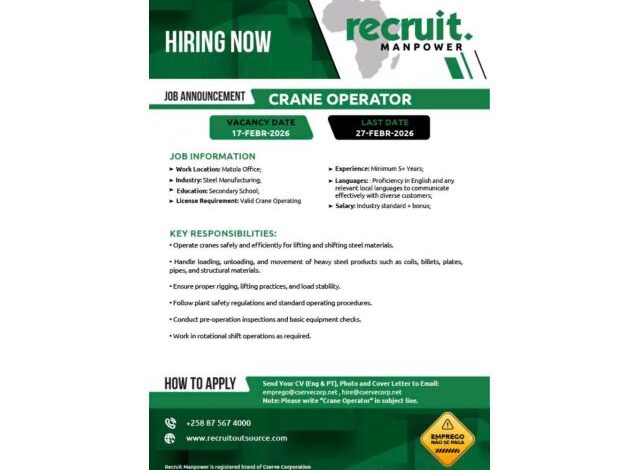 Vaga – crane operator mais vagas