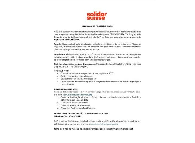 Vaga – mentora comunitÁria mais vagas