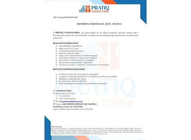 Vaga – motorista particular mais vagas