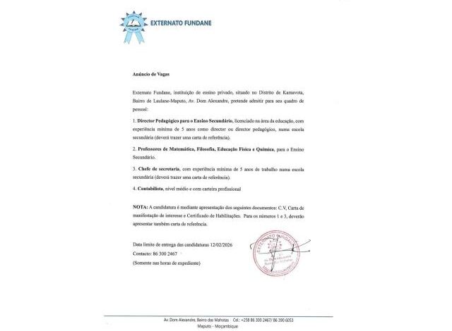 Vagas de emprego externato fundane