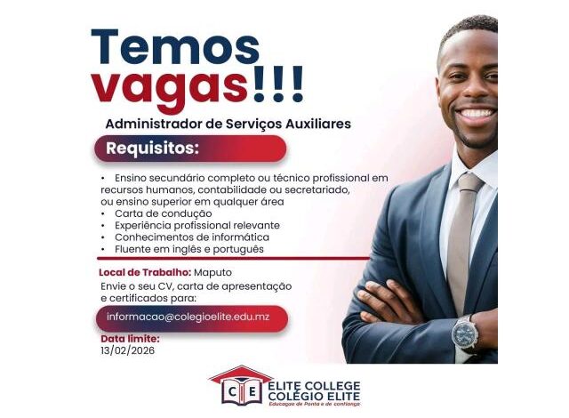 Vaga para administrador de serviços auxiliares