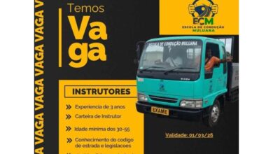 Vagas para (02) instrutores de condução na escola de condução