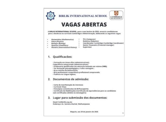 Vagas para (10) na escola cambridge e administração