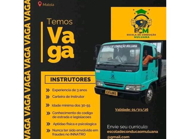 Vagas para (2) instrutores de condução