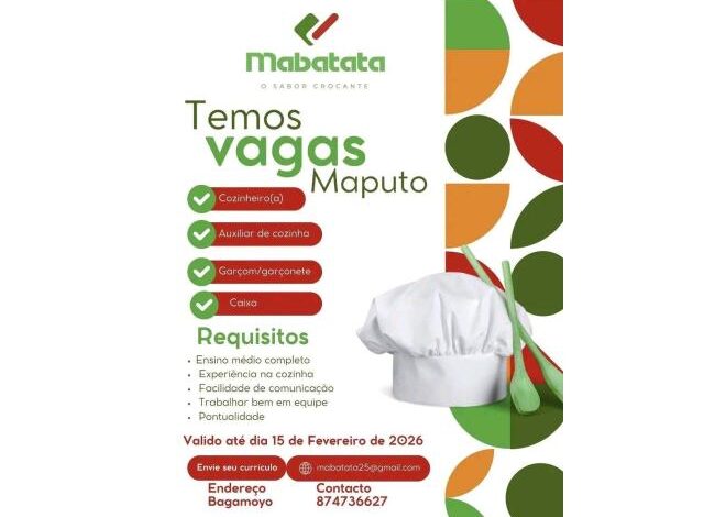 Vagas para cozinheiro(a), auxiliar de cozinha, garçom/garçonete e caixa
