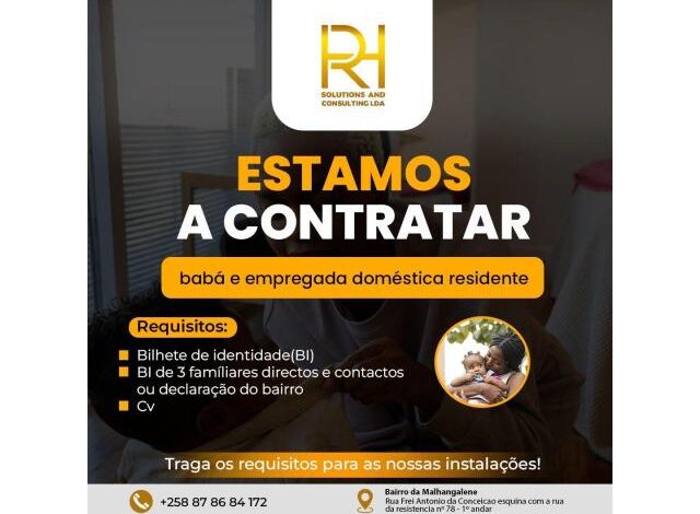 Vagas para empregadas domesticas não residente salario 5000mt
