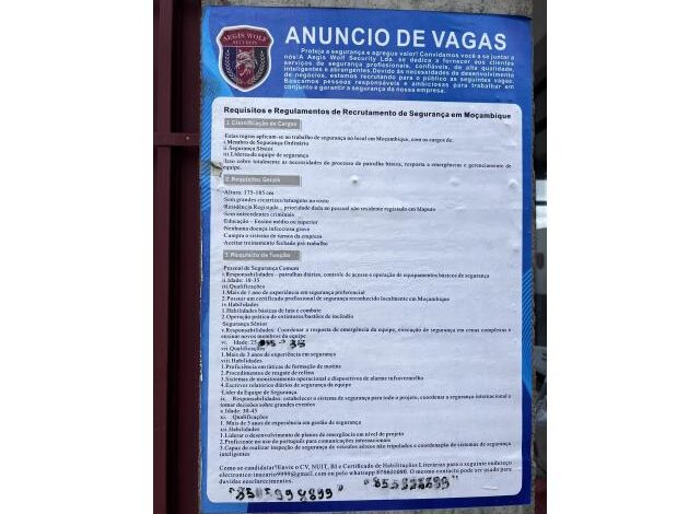 A aegis wolf security lda esta recrutar seguranças