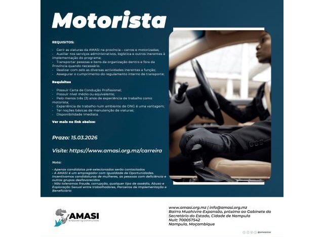 Vagas para (04) motoristas (m/f) cabo delgado