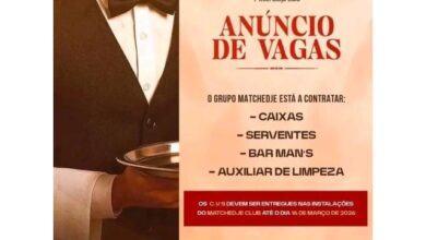 Vagas para (06) caixas, (03) barmans, (03) serventes e auxiliar